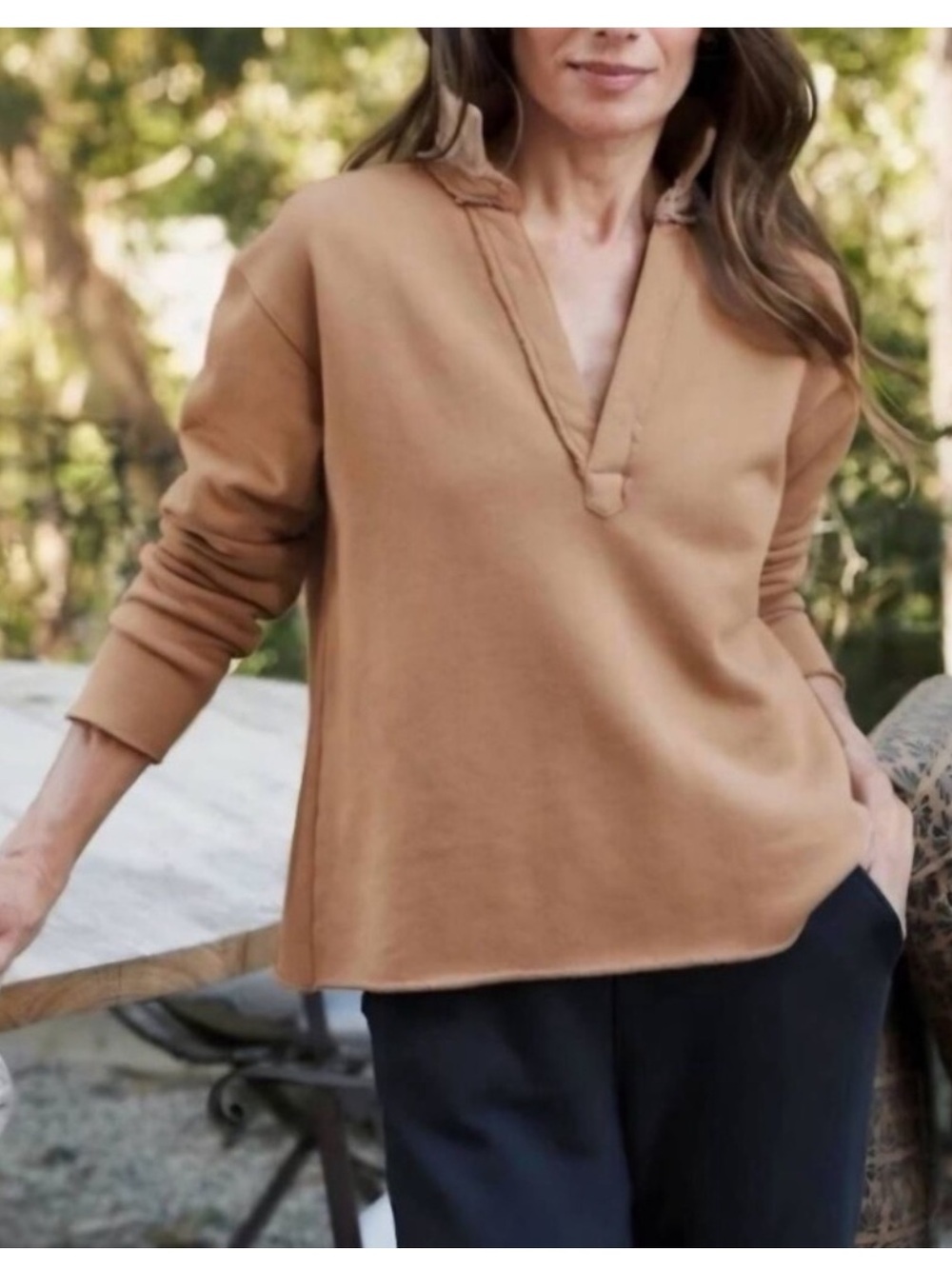 Frank & Eileen Patrick Popover Henley Triple Fleece Camel